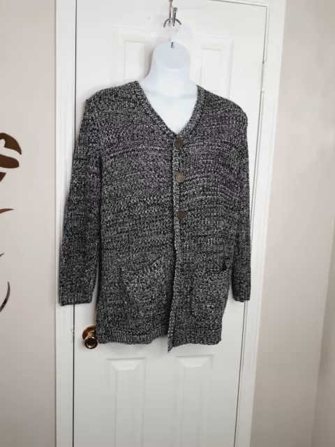 No Boundries Ladies XL Grey 3 Button Long-sleeve  Cardigan w cross hatch back