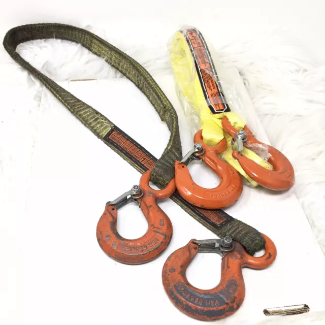 2 Lifting Slings Straps Latch Hooks  Stren Flex Rig Straps Bridle Web 3200 Lbs