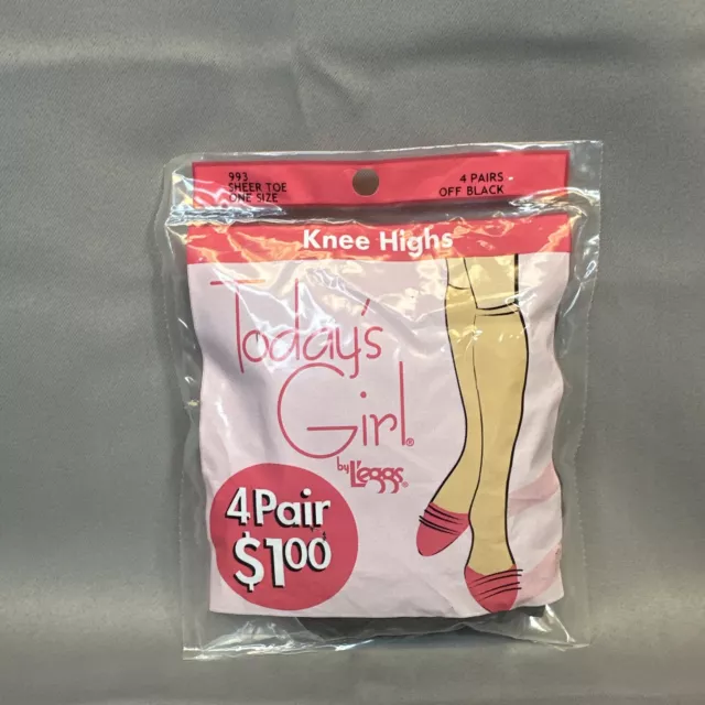 Today’s Girl By Leggs Sheer Toe Knee Highs Nylon Off Black 4 pair Discontinued