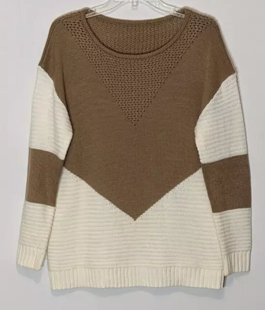 Women's Tan & Ivory, Pullover, Multi Textured Knit Sweater; Size M