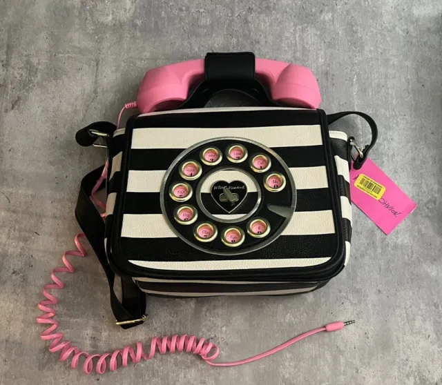 Betsey Johnson Phone Crossbody Bag Stripes Pink Floral Inside Purse Handbag NEW