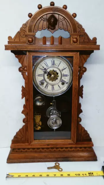 Fine Antique Waterbury Parlor Kitchen Clock w/Alarm Both Working Nice CASE