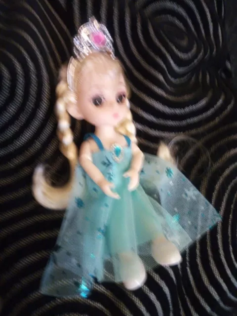 1/12 BJD Doll 15 cm Ball Jointed Girl Full Set blue Dress Shoes Blonde Hair Eyes