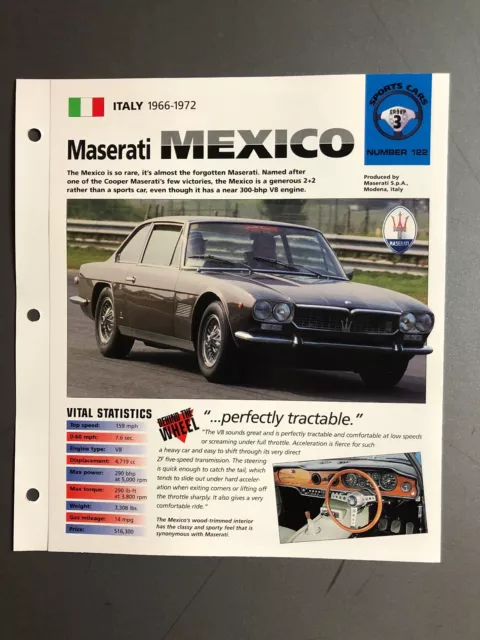 1966 - 1972 Maserati Mexico Coupe IMP "Hot Cars" Spec Sheet Folder Brochure L@@K