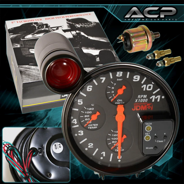 4 In 1 Tachometer 5" Gauge RPM Oil Water Temperature Pressure BK For Golf Jetta