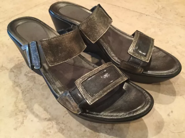Naot Womens Treasure Wedge Slide Peep Toe Silver Pewter Sandals 41/10-10.5