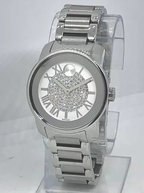 Movado Bold Women's Silver Tone All Steel Dazzling Pavé Crystals Watch 3600254