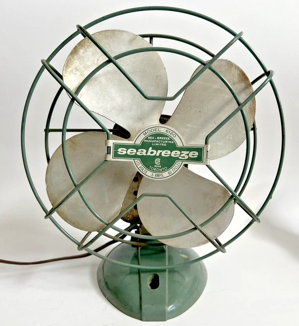 VINTAGE SEABREEZE MODEL 6160 Desk Fan, Green, Works. 1950s. Fallout