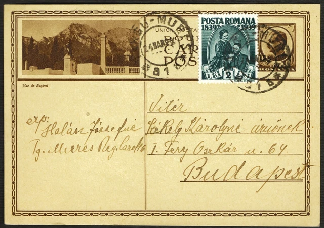 Romania 1940 Postal stationary KING CHARLES II.  "VUE DE BUSTENI" @ TG.MURES
