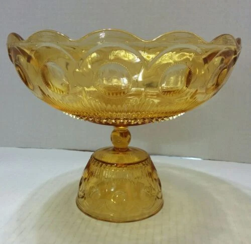 Vintage AMBER Glass Large Centerpiece Bowl Footed Pedestal Bowl