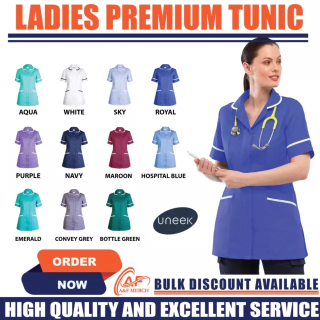 Ladies Premium Tunic Uneek Healthcare Hospital Nurse Salon Spa Plain UC923