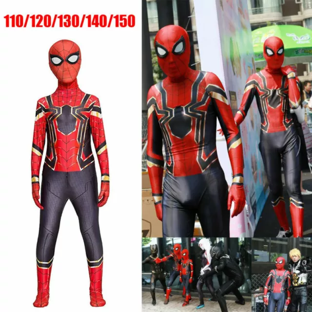Iron Spiderman Super Hero Costume Kids/Boys Cosplay Party Fancy Dress Jumpsuit