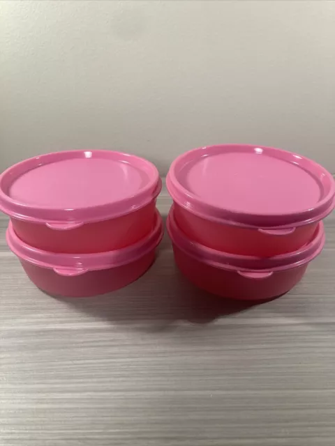 Tupperware Little Wonders Small Snack Bowl 6oz Set of 4 Pink Punch New!