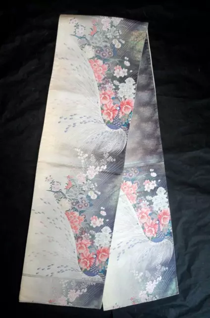 Japanese Kimono OBI FUKURO Silk Woven Vintage Woman Belt Sash Flower Perple