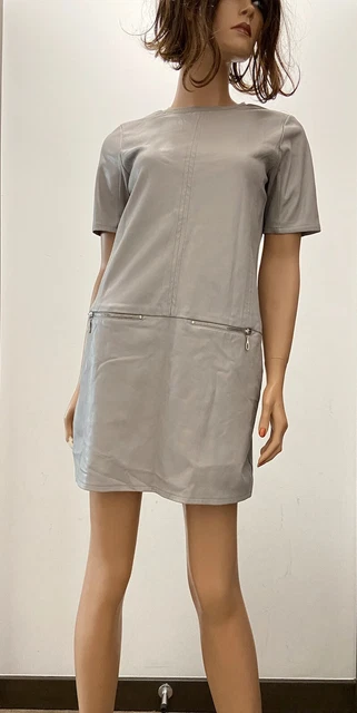 Mini abito donna RIVER ISLAND in finta pelle e maglia maniche corte UK8 beige