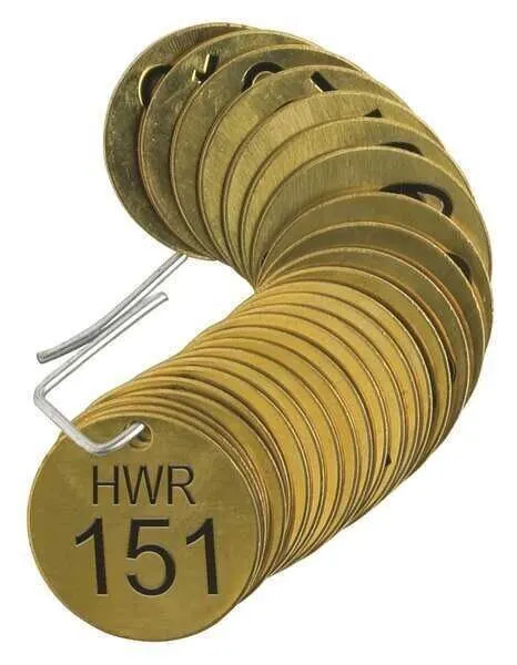 BRADY Number Tag, Brass, Series HWR 151-175, PK25 , 23542