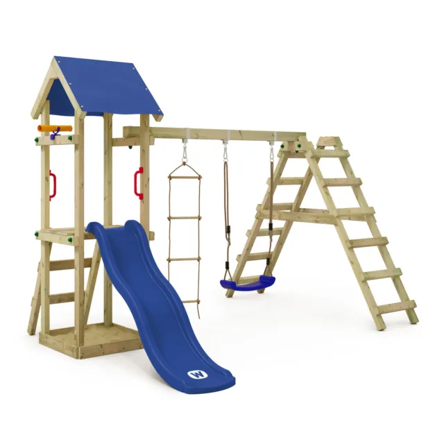 WICKEY TinyLoft - Swing set Wooden climbing frame with sandpit and slide