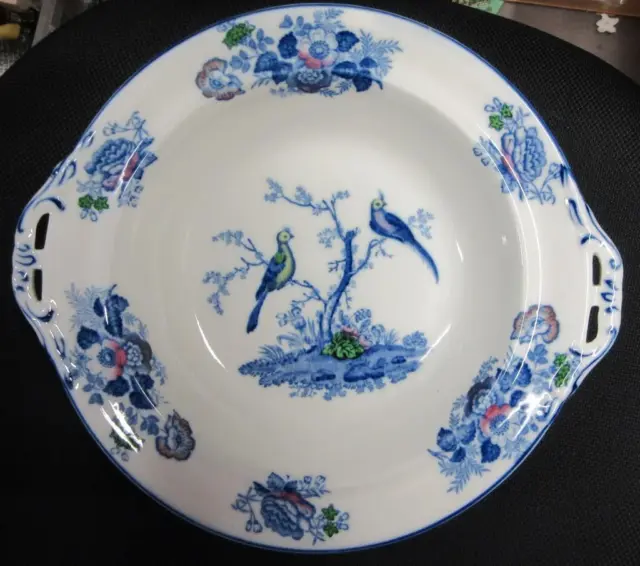 Gorgeous BLUE & WHITE ORIENTAL BIRDS SERVING BOWL by WOOD & SONS, England