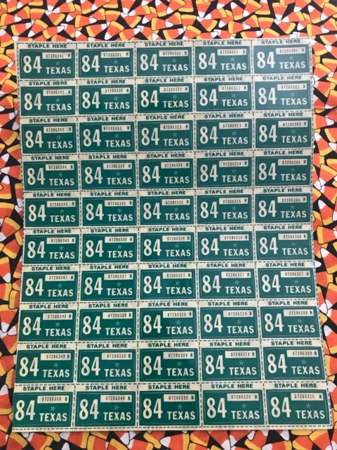 1984 Texas  License Plate Renewal Registration Validation 50 Stickers Lot