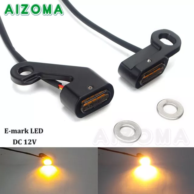 2X Motorcycle E-Mark Front LED Mini Turn Signal Indicator Light For Harley Dyna