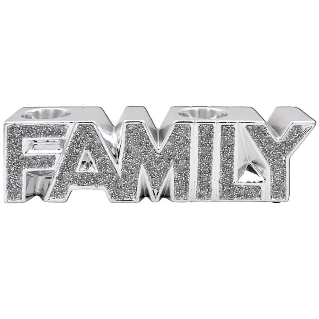 FAMILY Silver Sparkle Tea Light Candle Holder Ornament Crushed Diamond Home NEW