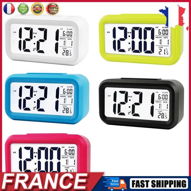 Temperature Alarm Clock LED Display Digital Backlight Calendar Desktop Snooze fr