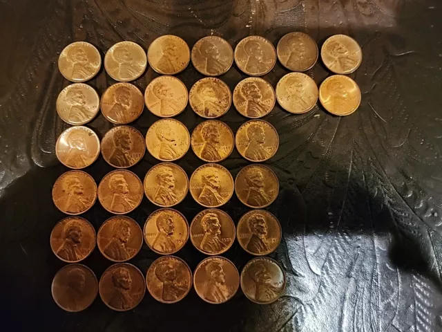 Lincoln wheat penny cents 1940s and 1950s lot of 34 AU and BU D and P