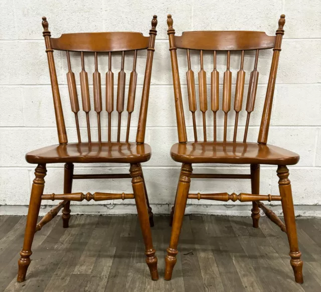 Vintage Tell City Hard Rock Maple Cattail Arrow Back Dining Chairs - Pair