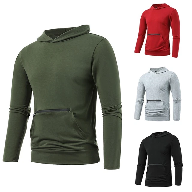 Pullover Uomo Felpa con Cappuccio Moda Doppio Tasca Tinta Unita Maglie
