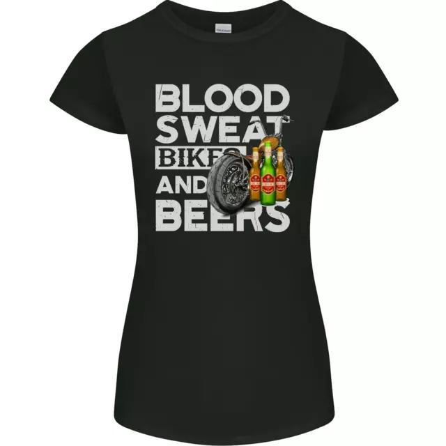Maglietta Blood Sweat Bikes & Beer Funny Motorcycle Donna Petite Cut