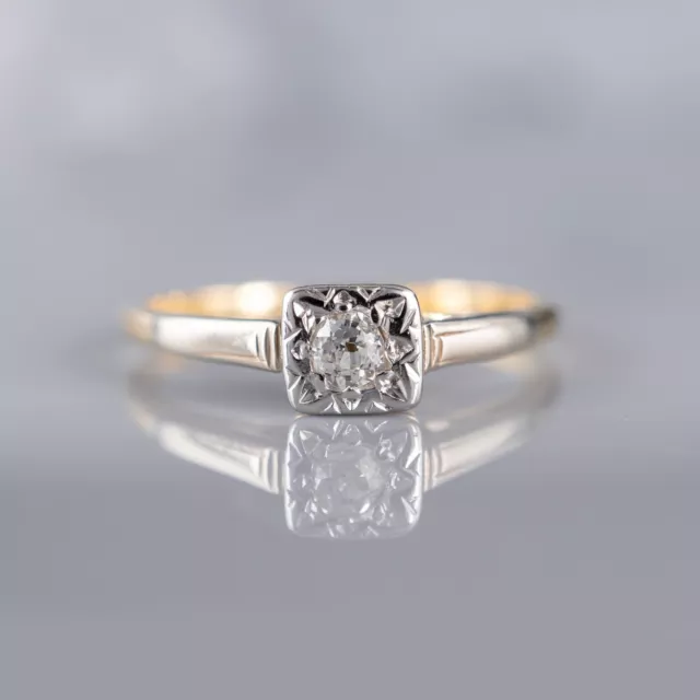 Old Cut Diamond Antique Ring Platinum Setting 18ct Gold | Size M Vintage Jewelry