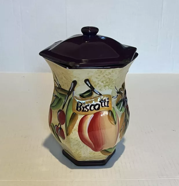 Vintage Hand Painted For Nonni’s Hexagonal Biscotti Cookie Jar with Seal Lid