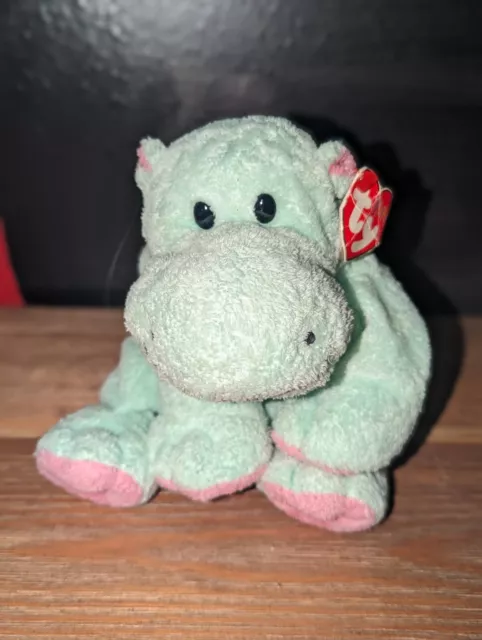 TY Pluffies Collection “Tubby” the Green and Pink Hippo Plush - *Rare* (10 inch)