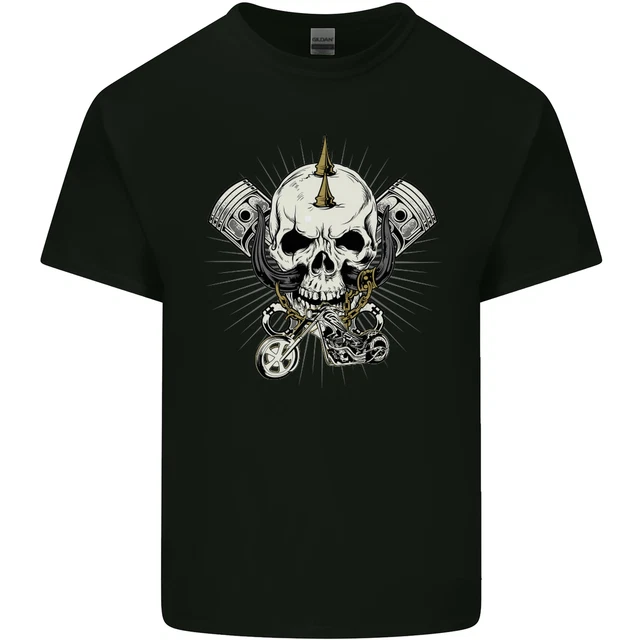 Piston Skull Motorcycle Motorbike Biker Mens Cotton T-Shirt Tee Top