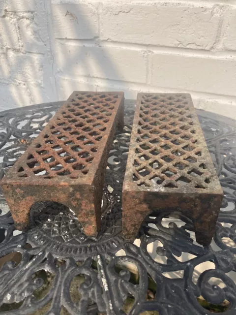 2 Old Vintage Rustic Cast Iron Air Vent Brick Grille Cover Architectural Salvage