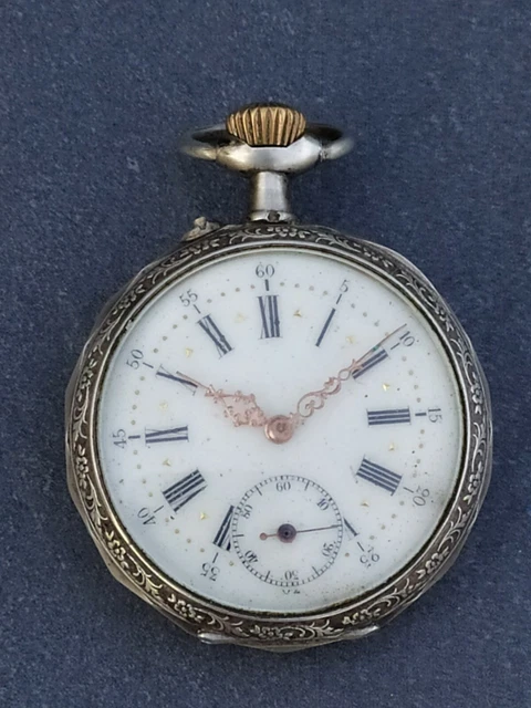 Montre Gousset Ancienne En Argent Massif - Modèle "Locomotive" Fonctionnelle, 54mm - Occasion