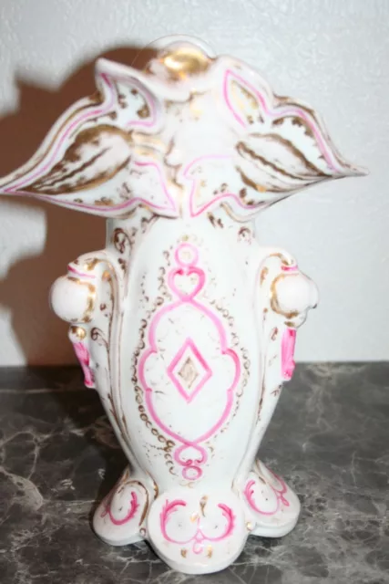 grand vase de mariée en porcelaine, vase d'église époque XIXe, décor rose et or