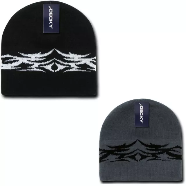 Decky Tribal Design Beanies Mützen Hüte Strick Skikopf Winter schwarz anthrazit