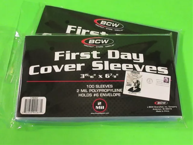 200 (2 x 100) FIRST DAY COVER POLY SLEEVES #6 COVERS, 2 mil, CRYSTAL CLEAR