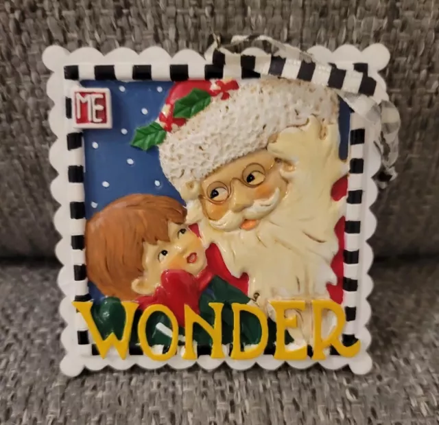 Artist Mary Engelbreit Christmas Holiday Ornament 3.25" WONDER Santa Child Resin