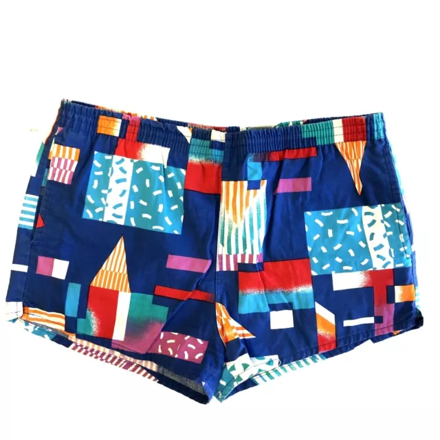 Vtg 80's Members Only Blue COLOR BLOCK Swim Trunks GEOMETRIC Surf Shorts M