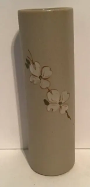 Pigeon Forge Pottery Vase 8" Cylinder Dogwood Flower Teal Glaze Inside MCM