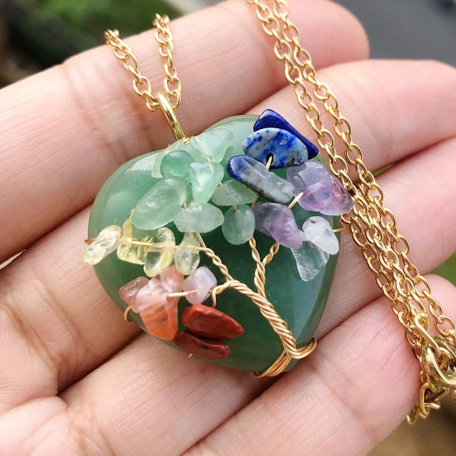 Aventurine Gem Tree Of Life Water-Drop Necklace Chakra Reiki Healing Amulet