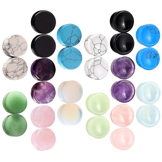 Pair Organic Stone Ear Plugs Expander Saddle Ear Gauge Stretching Double Flared