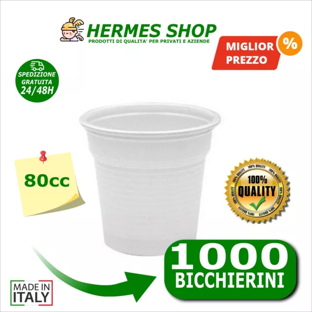 1000 Bicchierini Caffè PLASTICA Bicchierino caffe BIANCO 80cc Bar 80ml Bicchieri