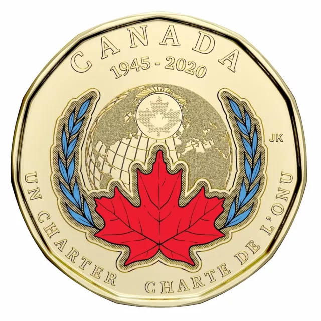 2020 Canada One Dollar 75th Anniversary of UN Charter Coloured Loonie BU Coin