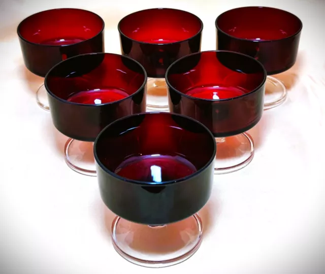 6x Luminarc Arcoroc France Sektschalen Champagner Gläser rubin rot Vintage 70er