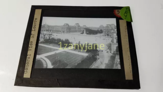 Glass Magic Lantern Slide OQJ LOUVRE PARIS FRANCE MUSEUM FROM SKY VIEW BUGGIES