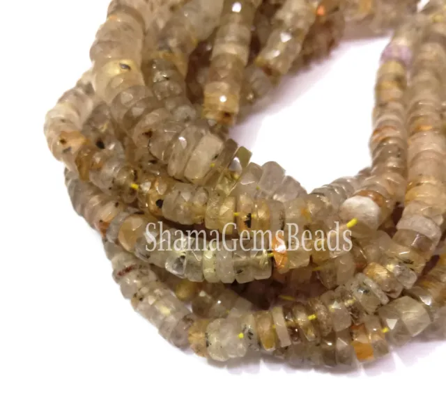 Natural Golden Rutile Faceted Heishi Tyre Shape Beads Loose Gemstone Beads SALE