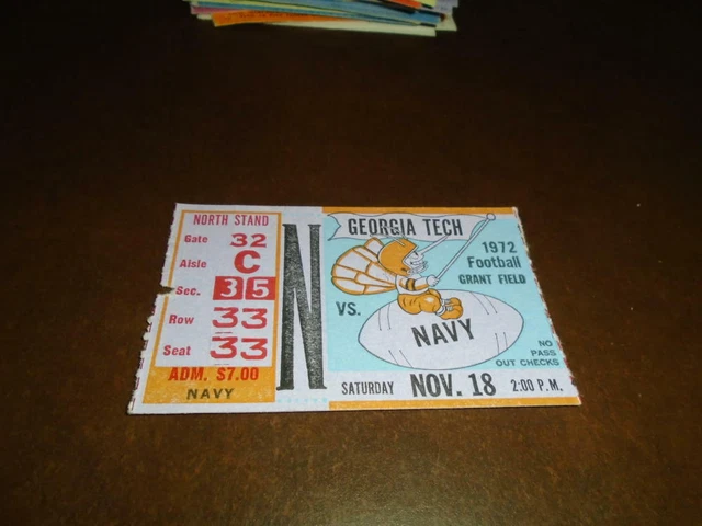 1972 Navy At Georgia Tech College Football Ticket Stub Ex